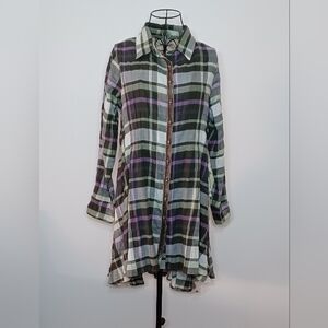 Aratta Madelin Plaid Shirt Dress With Velvet Trim- Boho Chic